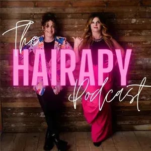 The hairapy podcast banner. 